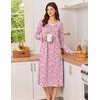 Ekouaer Cotton Nightgowns for Women Long Sleeve Night Gown(Pink Floral)