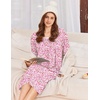 Ekouaer Cotton Nightgowns for Women Long Sleeve Night Gown(Pink Floral)