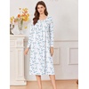 Ekouaer Cotton Nightgowns for Women Long Sleeve Night Gown(White Blue Floral)