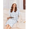 Ekouaer Cotton Nightgowns for Women Long Sleeve Night Gown(White Blue Floral)