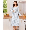 Ekouaer Cotton Nightgowns for Women Long Sleeve Night Gown(White Blue Floral)