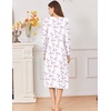 Ekouaer Cotton Nightgowns for Women Long Sleeve Night Gown(White Pink Floral)