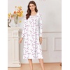 Ekouaer Cotton Nightgowns for Women Long Sleeve Night Gown(White Pink Floral)