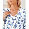 Ekouaer Cotton Nightgowns for Women Long Sleeve Soft Nightgown Sleepshirt(White Blue Flower)