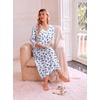 Ekouaer Cotton Nightgowns for Women Long Sleeve Soft Nightgown Sleepshirt(White Blue Flower)