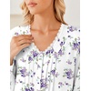 Ekouaer Cotton Nightgowns for Women Long Sleeve Soft Nightgown Sleepshirt(White Purple Floral)