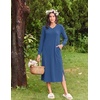 Ekouaer Long Cotton Nightgowns for Women Soft Comfy Sleepshirt with Pockets(Blue)