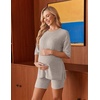 Ekouaer Maternity Sets Two Piece Outfits Ribbed Pregnancy Loungewear(Beige)