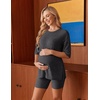 Ekouaer Maternity Sets Two Piece Outfits Ribbed Pregnancy Loungewear(Dark Grey)