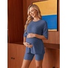 Ekouaer Maternity Sets Two Piece Outfits Ribbed Pregnancy Loungewear(Navy)