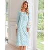 Ekouaer Women’s Cotton Nightgown Long Sleeve Sleepshirt Long Sleep Dress(Blue Floral)