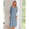 Ekouaer Women’s Cotton Nightgown Long Sleeve Sleepshirt Long Sleep Dress(Blue With White Flowers)