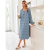 Ekouaer Women’s Cotton Nightgown Long Sleeve Sleepshirt Long Sleep Dress(Blue With White Flowers)