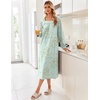 Ekouaer Women’s Cotton Nightgown Long Sleeve Sleepshirt Long Sleep Dress(Green Floral)