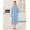 Ekouaer Women’s Cotton Nightgown Long Sleeve Sleepshirt Long Sleep Dress(Light Blue)