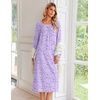 Ekouaer Women’s Cotton Nightgown Long Sleeve Sleepshirt Long Sleep Dress(Purple Floral)