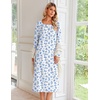 Ekouaer Women’s Cotton Nightgown Long Sleeve Sleepshirt Long Sleep Dress(White With Blue Flowers)