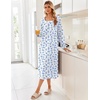 Ekouaer Women’s Cotton Nightgown Long Sleeve Sleepshirt Long Sleep Dress(White With Blue Flowers)