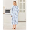 Ekouaer Women’s Cotton Nightgown Long Sleeve Sleepshirt Long Sleep Dress(White With Blue Flowers)