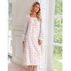 Ekouaer Women’s Cotton Nightgown Long Sleeve Sleepshirt Long Sleep Dress(White With Pink Flowers)