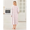 Ekouaer Women’s Cotton Nightgown Long Sleeve Sleepshirt Long Sleep Dress(White With Pink Flowers)