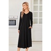 Ekouaer Women’s Long Sleeve Nightgown Long Sleepshirt Pleated Sleep Dress(Black)