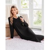 Ekouaer Women’s Long Sleeve Nightgown Long Sleepshirt Pleated Sleep Dress(Black)