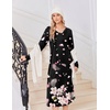 Ekouaer Women’s Long Sleeve Nightgown Long Sleepshirt Pleated Sleep Dress(Black Begonia)