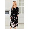 Ekouaer Women’s Long Sleeve Nightgown Long Sleepshirt Pleated Sleep Dress(Black Begonia)
