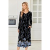 Ekouaer Women’s Long Sleeve Nightgown Long Sleepshirt Pleated Sleep Dress(Black Blue Floral)