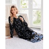 Ekouaer Women’s Long Sleeve Nightgown Long Sleepshirt Pleated Sleep Dress(Black Blue Floral)