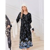 Ekouaer Women’s Long Sleeve Nightgown Long Sleepshirt Pleated Sleep Dress(Black Blue Floral)