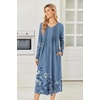Ekouaer Women’s Long Sleeve Nightgown Long Sleepshirt Pleated Sleep Dress(Blue Floral)