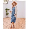 Ekouaer Women’s Long Sleeve Nightgown Long Sleepshirt Pleated Sleep Dress(Blue Floral)