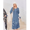 Ekouaer Women’s Long Sleeve Nightgown Long Sleepshirt Pleated Sleep Dress(Blue Floral)