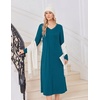 Ekouaer Women’s Long Sleeve Nightgown Long Sleepshirt Pleated Sleep Dress(Blue Green)