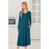 Ekouaer Women’s Long Sleeve Nightgown Long Sleepshirt Pleated Sleep Dress(Blue Green)
