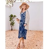 Ekouaer Women’s Long Sleeve Nightgown Long Sleepshirt Pleated Sleep Dress(Floral Navy)