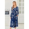 Ekouaer Women’s Long Sleeve Nightgown Long Sleepshirt Pleated Sleep Dress(Floral Navy)