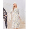 Ekouaer Women’s Long Sleeve Nightgown Long Sleepshirt Pleated Sleep Dress(Flower White)