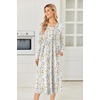 Ekouaer Women’s Long Sleeve Nightgown Long Sleepshirt Pleated Sleep Dress(Flower White)
