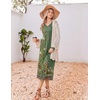 Ekouaer Women’s Long Sleeve Nightgown Long Sleepshirt Pleated Sleep Dress(Green Floral)