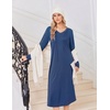 Ekouaer Women’s Long Sleeve Nightgown Long Sleepshirt Pleated Sleep Dress(Navy)