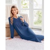 Ekouaer Women’s Long Sleeve Nightgown Long Sleepshirt Pleated Sleep Dress(Navy)