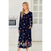 Ekouaer Women’s Long Sleeve Nightgown Long Sleepshirt Pleated Sleep Dress(Navy Blue Butterfly)
