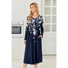 Ekouaer Women’s Long Sleeve Nightgown Long Sleepshirt Pleated Sleep Dress(Navy Blue Flower)