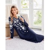 Ekouaer Women’s Long Sleeve Nightgown Long Sleepshirt Pleated Sleep Dress(Navy Blue Flower)