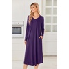 Ekouaer Women’s Long Sleeve Nightgown Long Sleepshirt Pleated Sleep Dress(Purple)