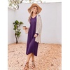 Ekouaer Women’s Long Sleeve Nightgown Long Sleepshirt Pleated Sleep Dress(Purple)