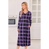 Ekouaer Women’s Long Sleeve Nightgown Long Sleepshirt Pleated Sleep Dress(Purple Black Plaid)